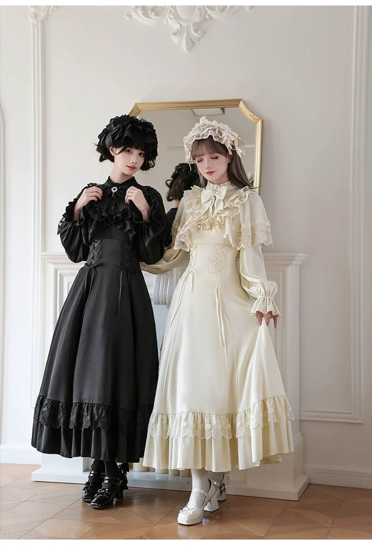 With PUJI - White Daylight - Elegant Lolita Long Sleeve OP Dress, Side Zipper