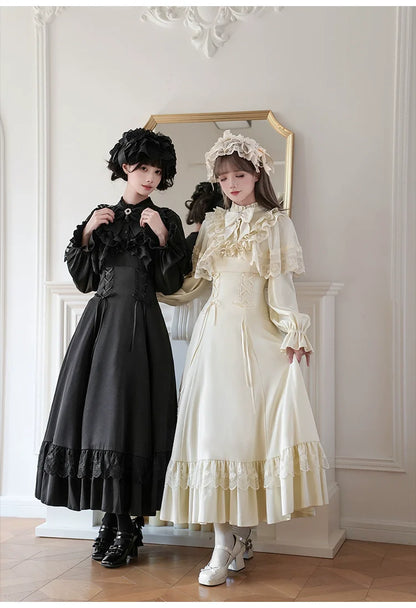 With PUJI - White Daylight - Elegant Lolita Long Sleeve OP Dress, Side Zipper