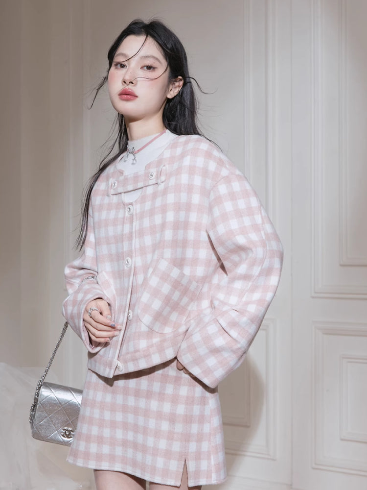 Plaid jacket + skirt【s0000007221】