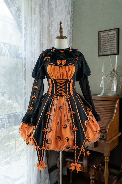 Lemon Honey - Halloween Gothic Lolita Jumper Dress, Pumpkin-inspired Dress