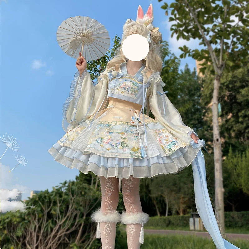 YingLuoFu - Laurel - Kawaii Han Lolita Jumper Dress Rabbit Print