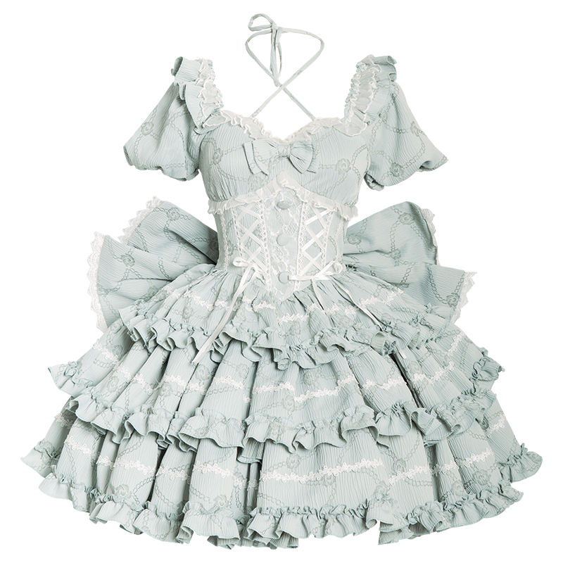 OCELOT - Puff Rose - Sweet Lolita OP Princess Bow Trailing Lolita Dress