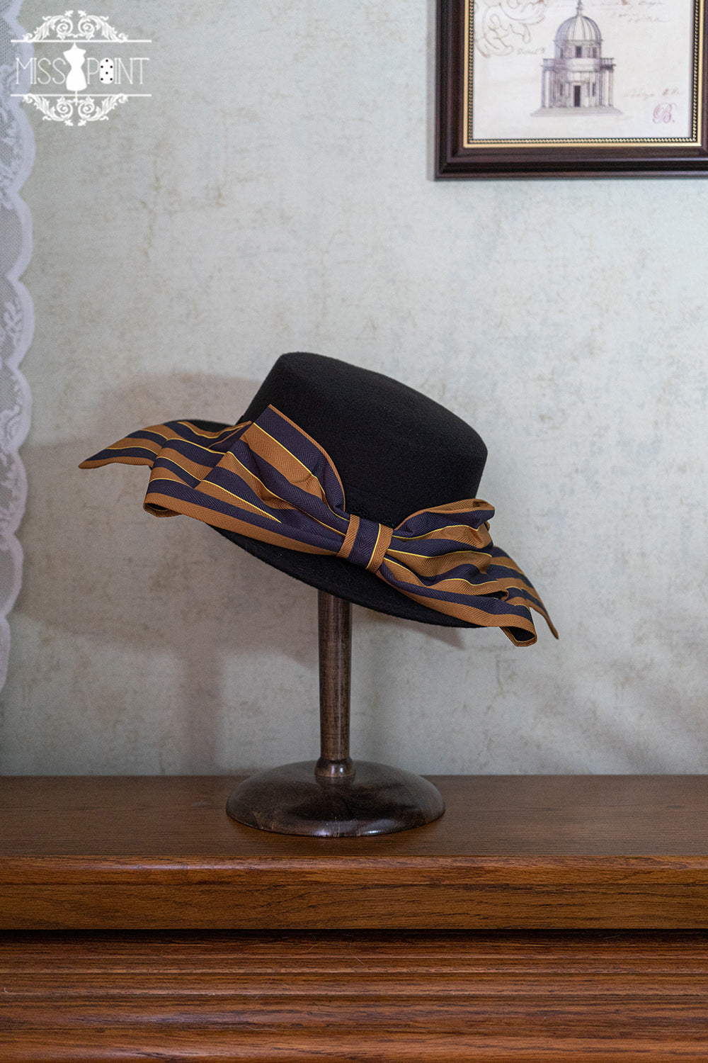 Miss Point - Stripped Lolita Headband Veil Hat Clip Necklace