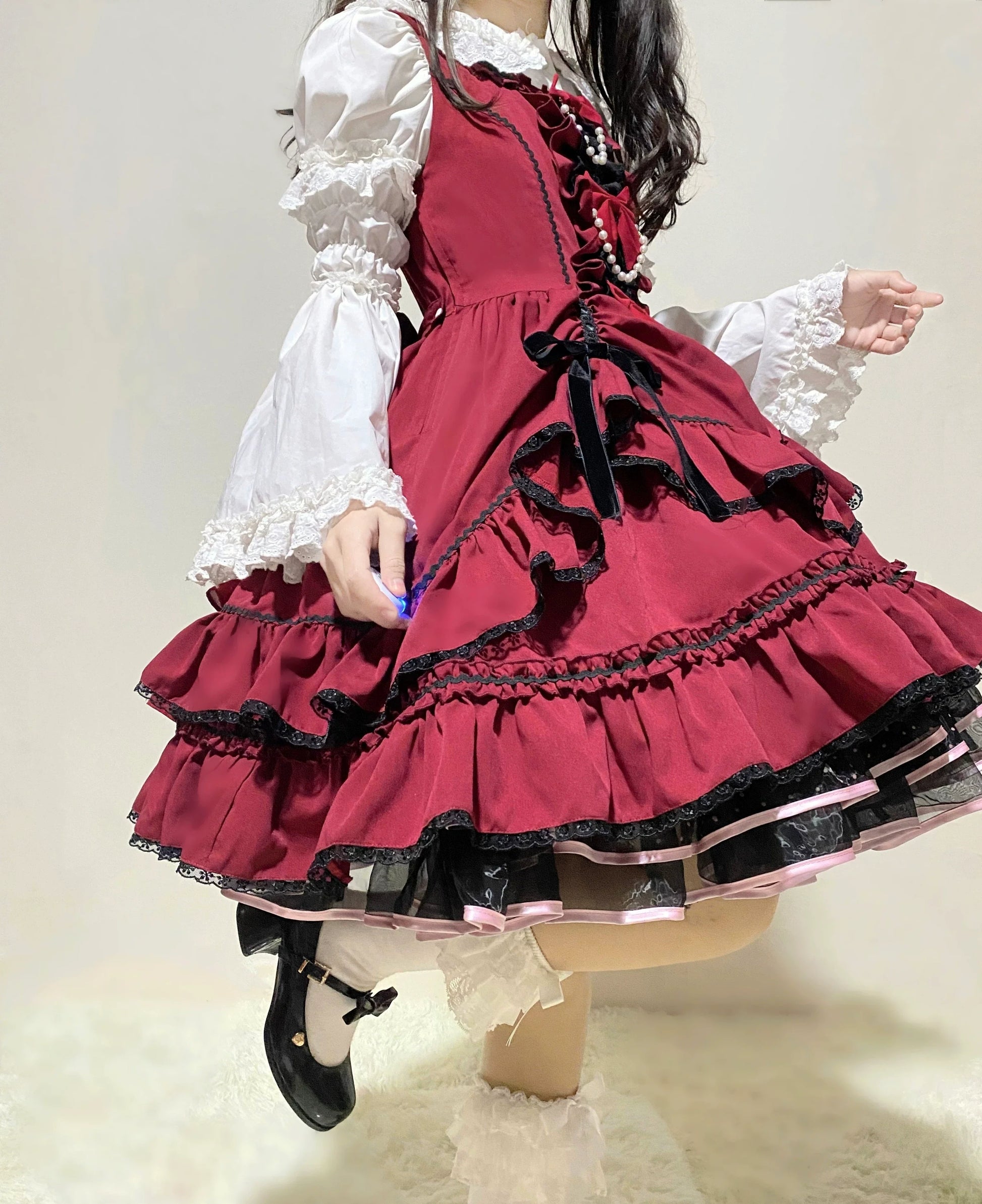 Catlow Rabbit - Black Lolita Doll OP/JSK with Adjustable Elasticity