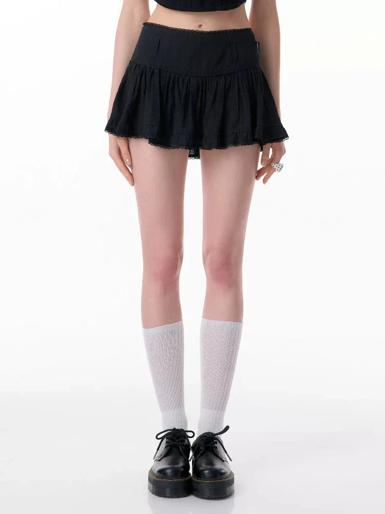 High waist lace a-line short skirt【s0000007833】