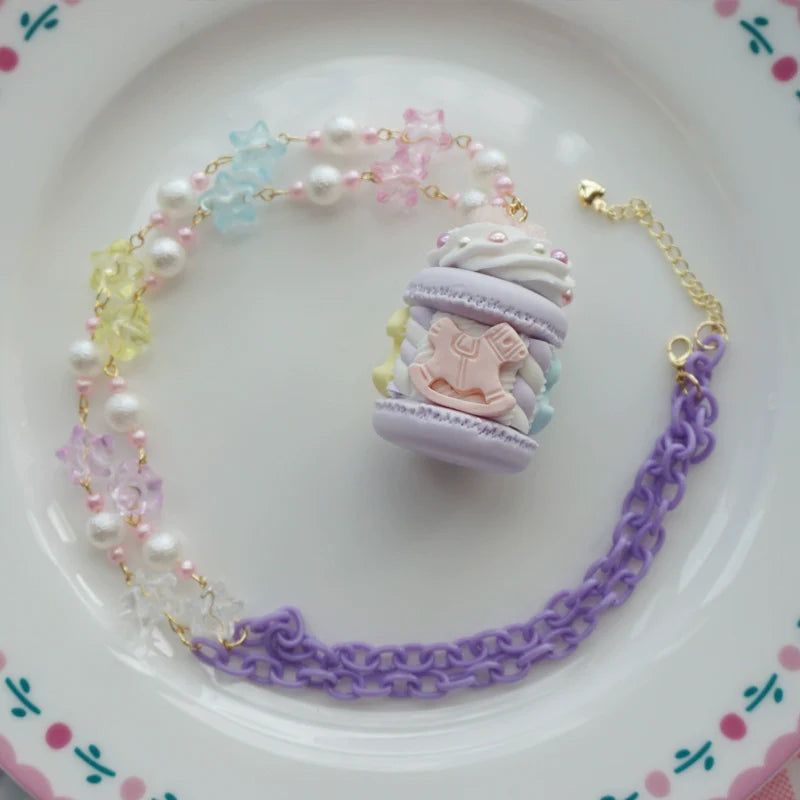 Cat Tea Party - Sweet Lolita Necklace Carousel Cream Macaron Bag Pendant