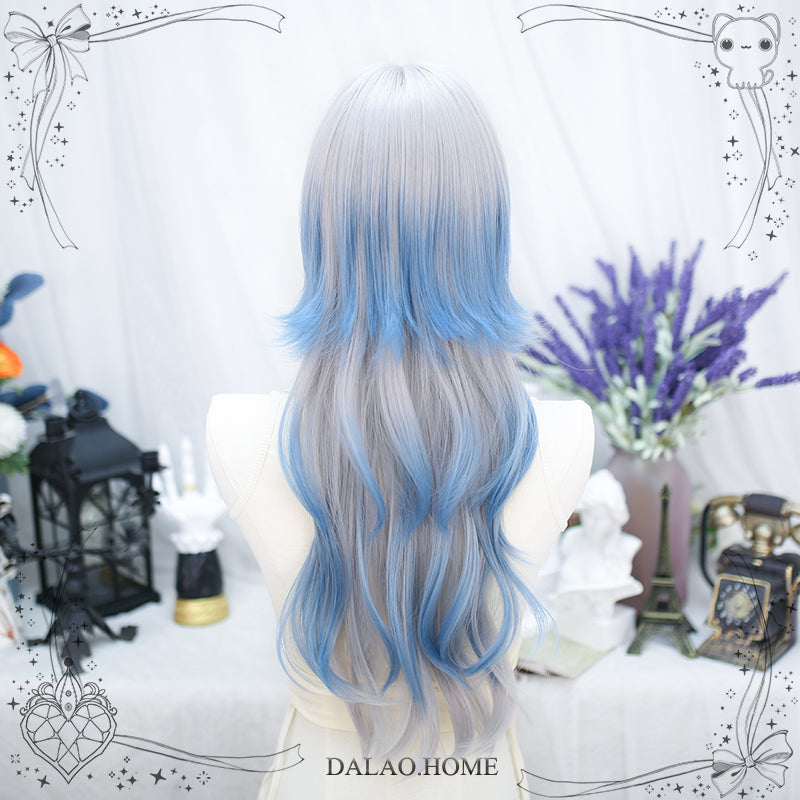Dalao - Natural Lolita Long Curly Gray Blue Wigs