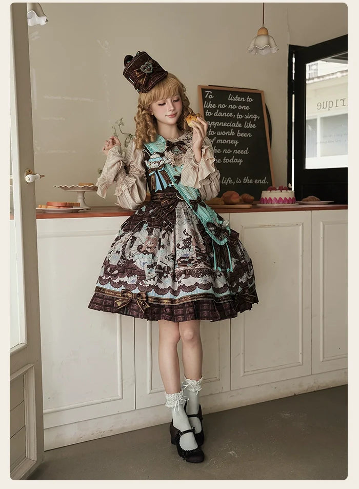 Alice Girl - Bear Chocolate Bar - Kawaii Lolita JSK & Salopette Dress
