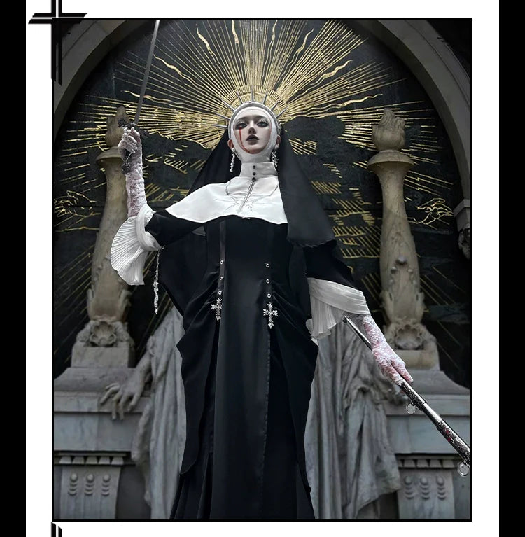 CHUNLV LOLITA - Night Cathedral - Halloween Nun Lolita OP Suit Gothic Dress Set
