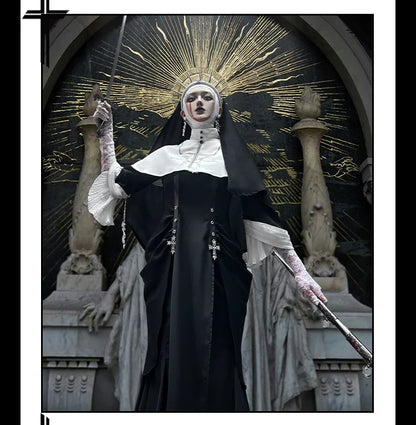 CHUNLV LOLITA - Night Cathedral - Halloween Nun Lolita OP Suit Gothic Dress Set