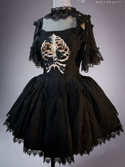 Lingxi Lolita - Bone island Gothic Lolita Corset Goth Blouse Skirt Set