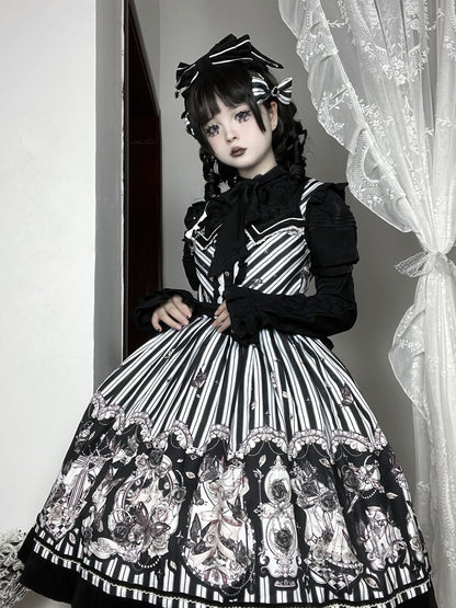 Little Bear - Gothic Lolita Black and White Striped JSK Set
