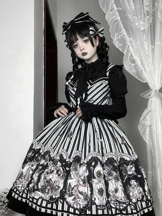 Little Bear - Gothic Lolita Black and White Striped JSK Set