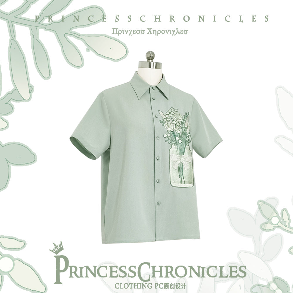 Princess Chronicles - Limited Flowering Time - Retro Green Flower Embroidery Shirt