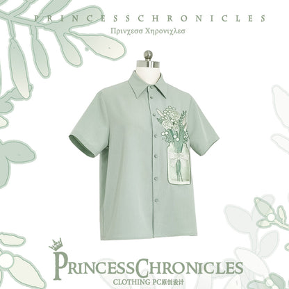 Princess Chronicles - Limited Flowering Time - Retro Green Flower Embroidery Shirt