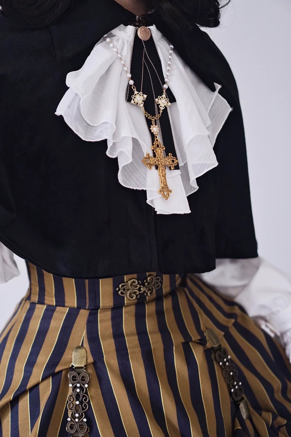 Miss Point - Stripped Lolita Headband Veil Hat Clip Necklace