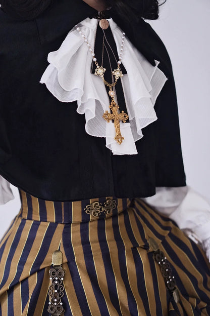 Miss Point - Stripped Lolita Headband Veil Hat Clip Necklace