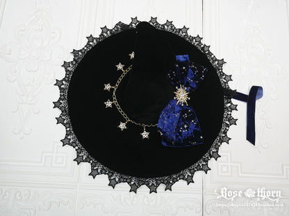 Rose Thorn - Polar Night Sky - Halloween Gorgeous Gilding Lolita Witch Hat