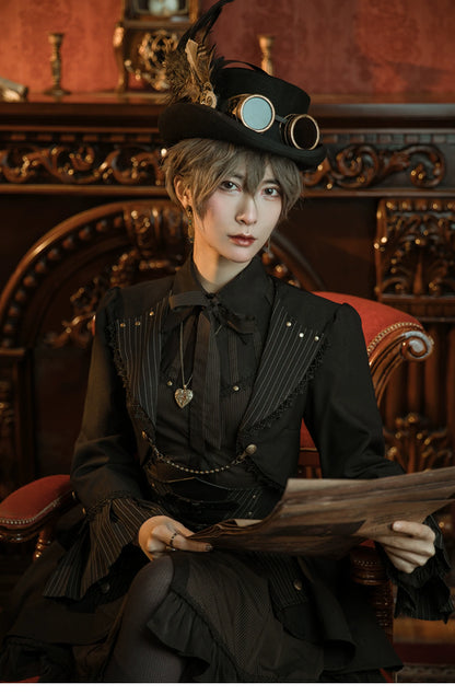 Mr. Yi's Steam Continent - Gothic Lolita Cardigan Long Sleeve Black Short Jacket