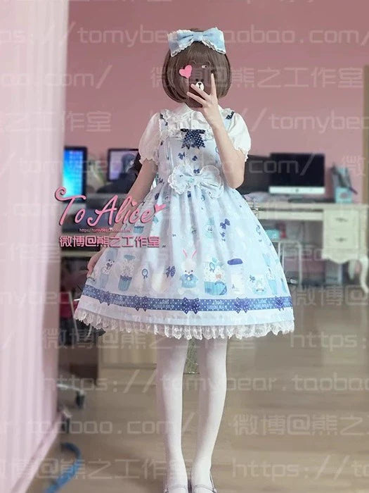 To Alice - Dear Dolls - Kawaii Lolita JSK Dress, Bear & Bunny Print