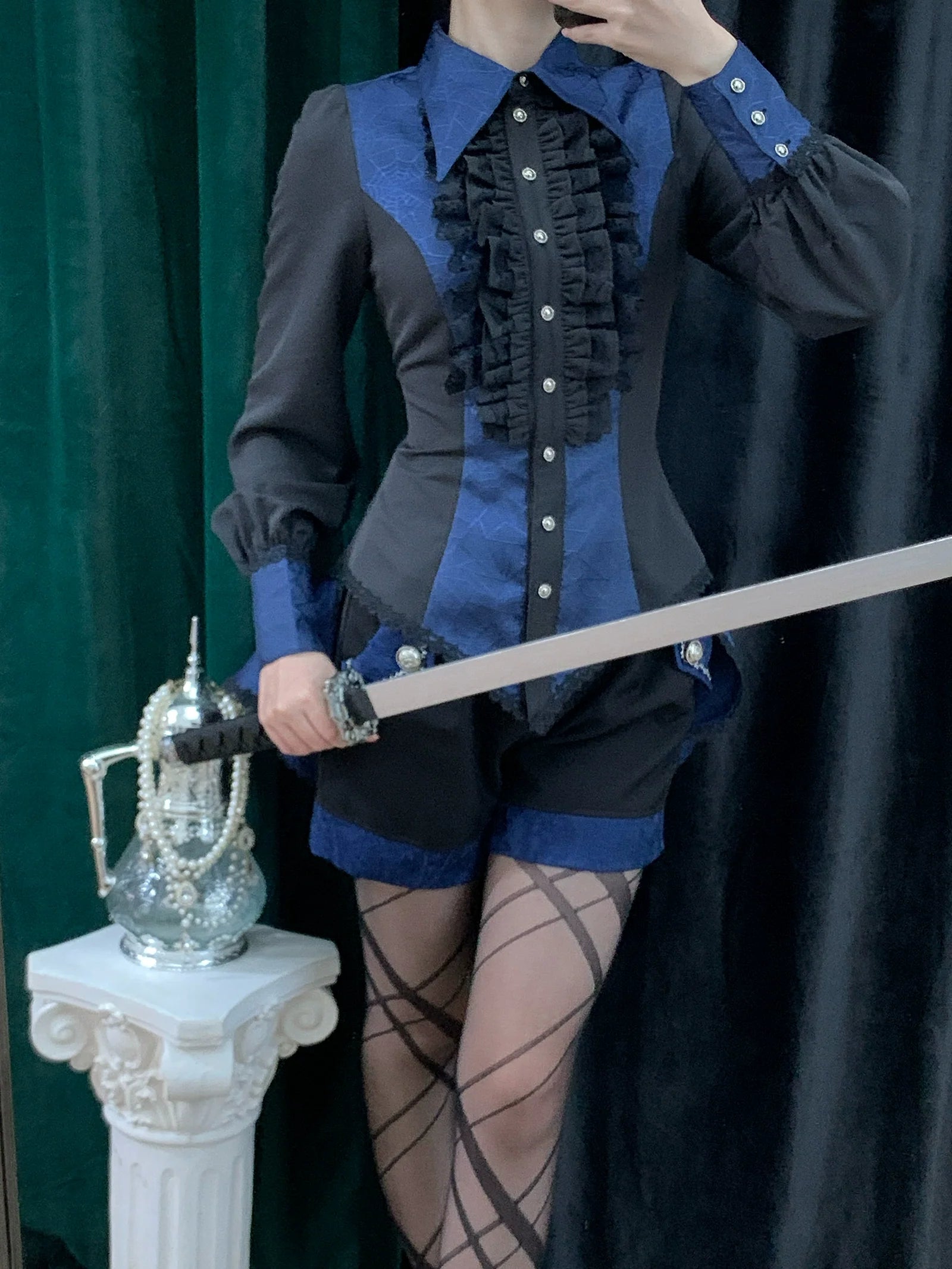 Little Dipper - Cold Rice - Ouji Lolita Shirt With Spiderweb Pattern in Several Versions