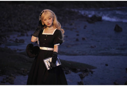 HuTaoMuJK - Thoughts - Vintage Lolita OP Dress Square Neckline Black Lolita Dress