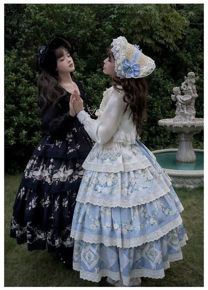 With PUJI - Letter and Poetry - Classic Lolita JSK Suit Four-tiered Twins Dress