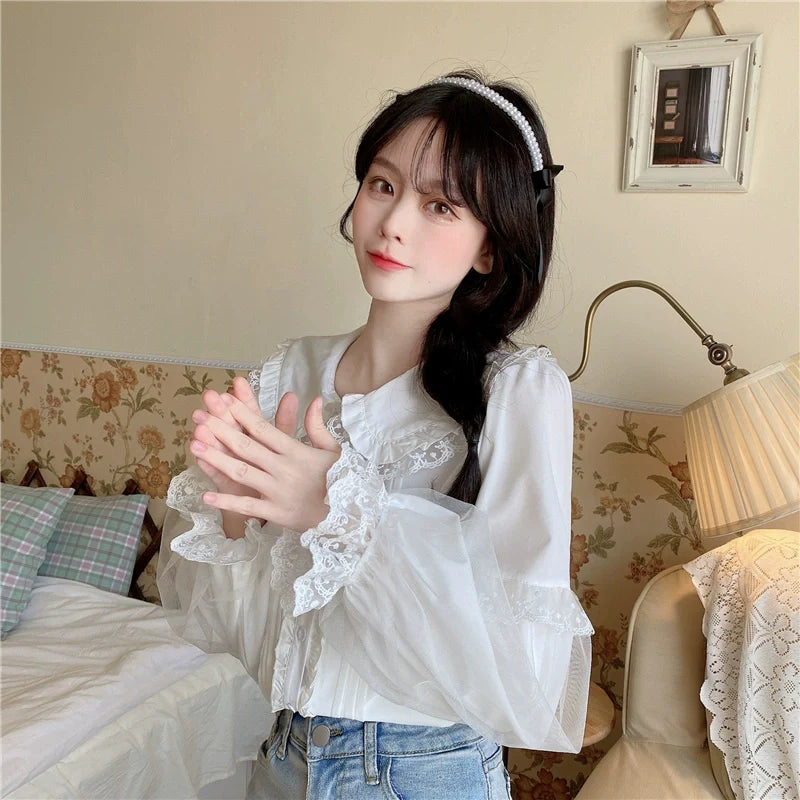 Sugar Girl - Sweet Lolita Shirt White Doll Collar Shirt