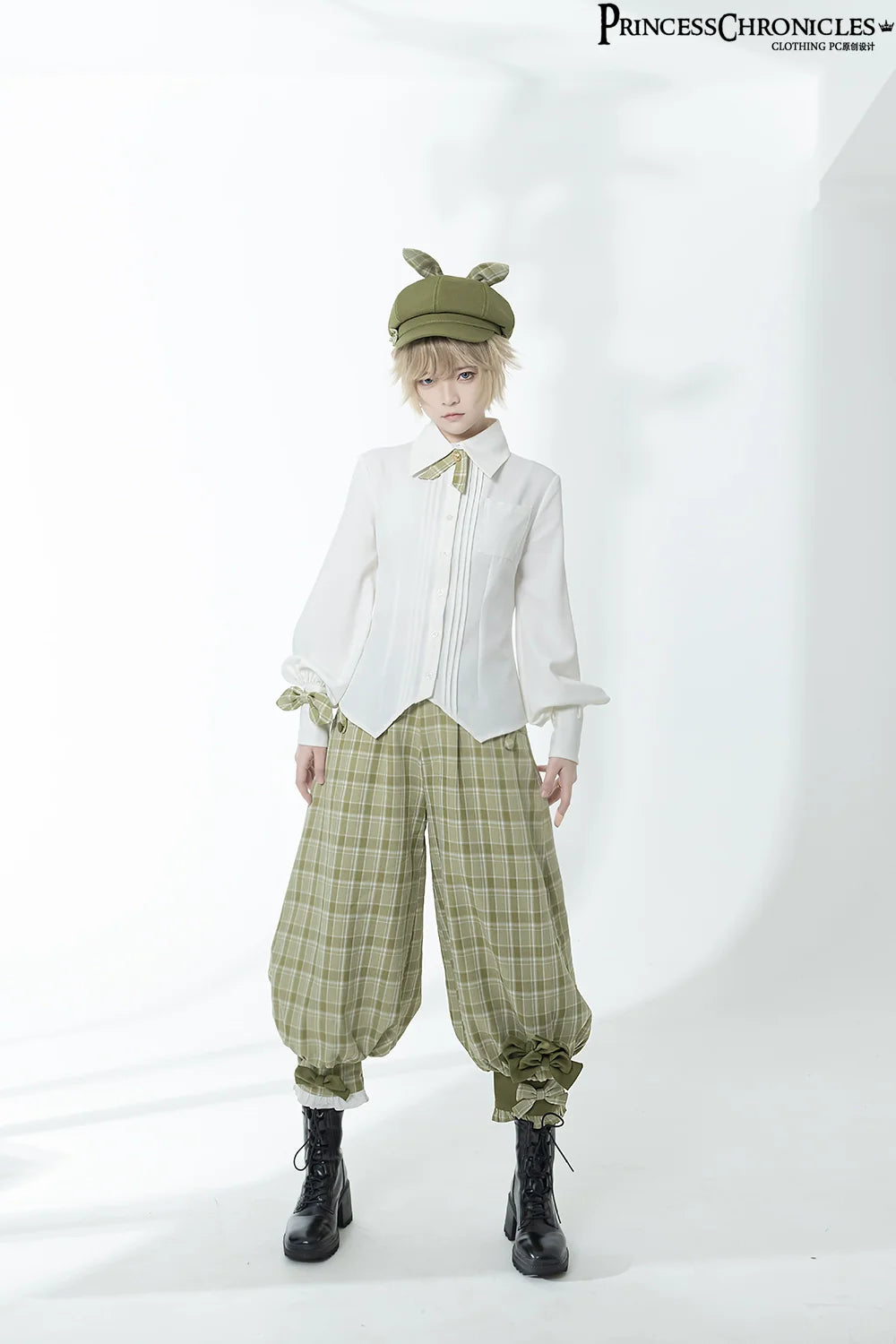 Princess Chronicles - Secret Morning Paper - Ouji Lolita Shirt, Matcha Green Capri Pants