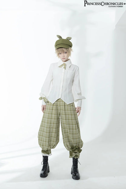 Princess Chronicles - Secret Morning Paper - Ouji Lolita Shirt, Matcha Green Capri Pants
