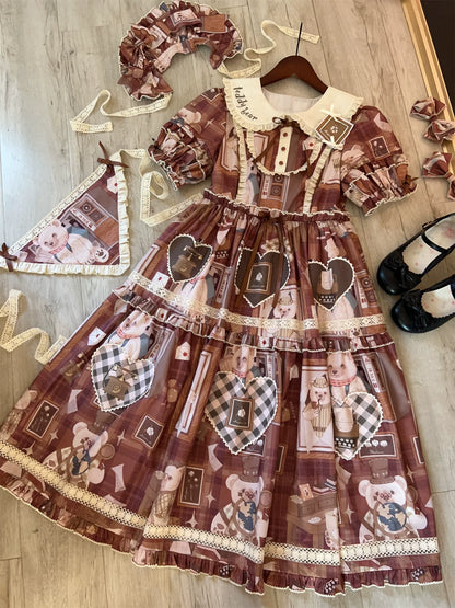 Babyblue - Gretel Bear - Vintage Lolita Dress Teddy Bear Prints Dress