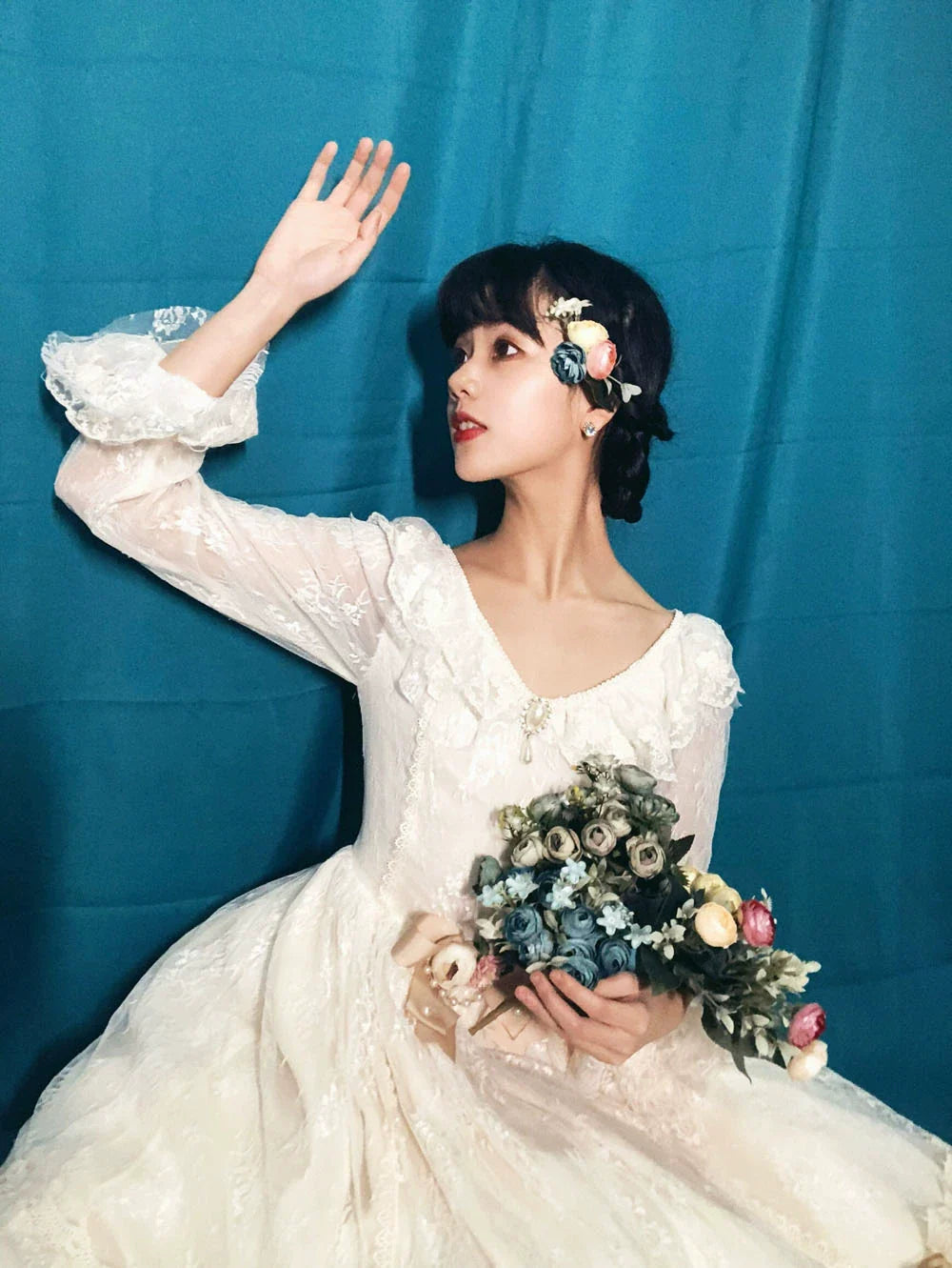 Miss Point - Dawn Girl - Reto Elegant lolita OP Dress Lace Long Sleeve