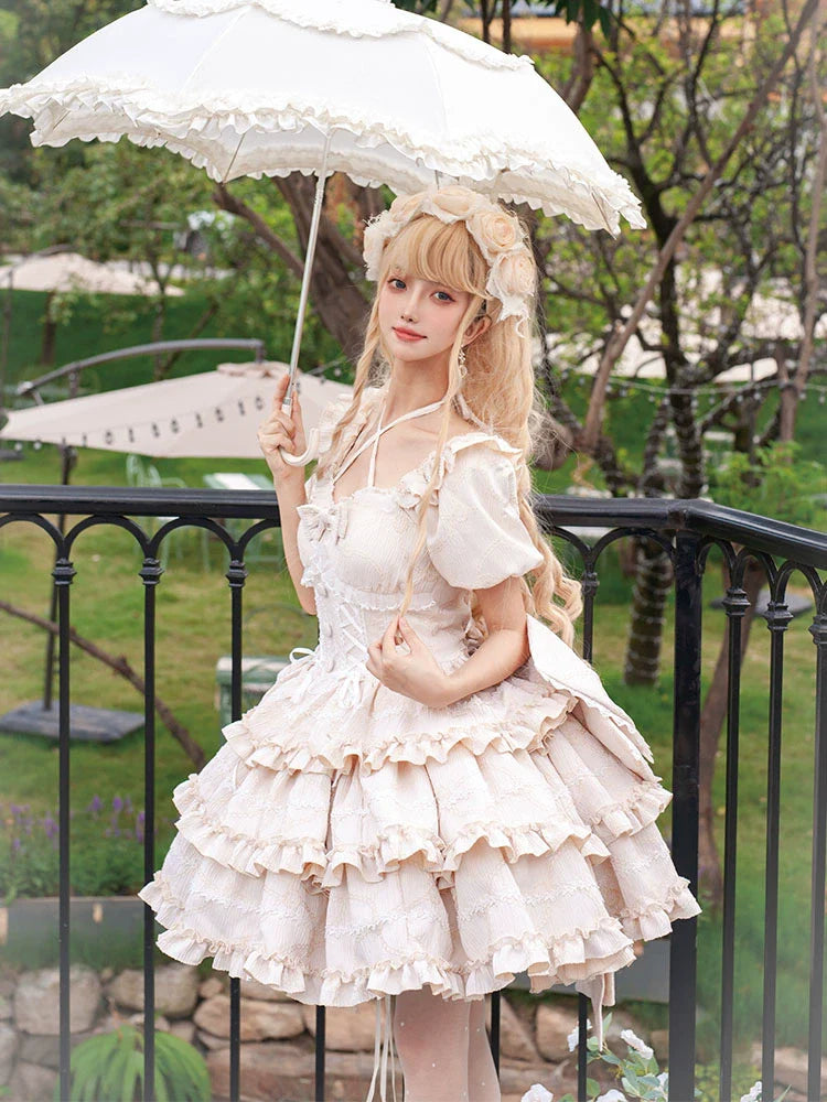 OCELOT - Puff Rose - Sweet Lolita OP Princess Bow Trailing Lolita Dress