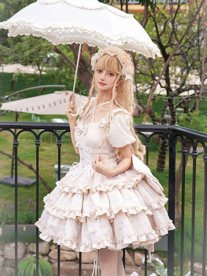 OCELOT - Puff Rose - Sweet Lolita OP Princess Bow Trailing Lolita Dress