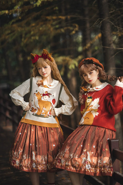 Miss Point - Chubby Fox in the Forest - Kawaii Lolita Sweater Customized Winter Lolita Couple Outfit