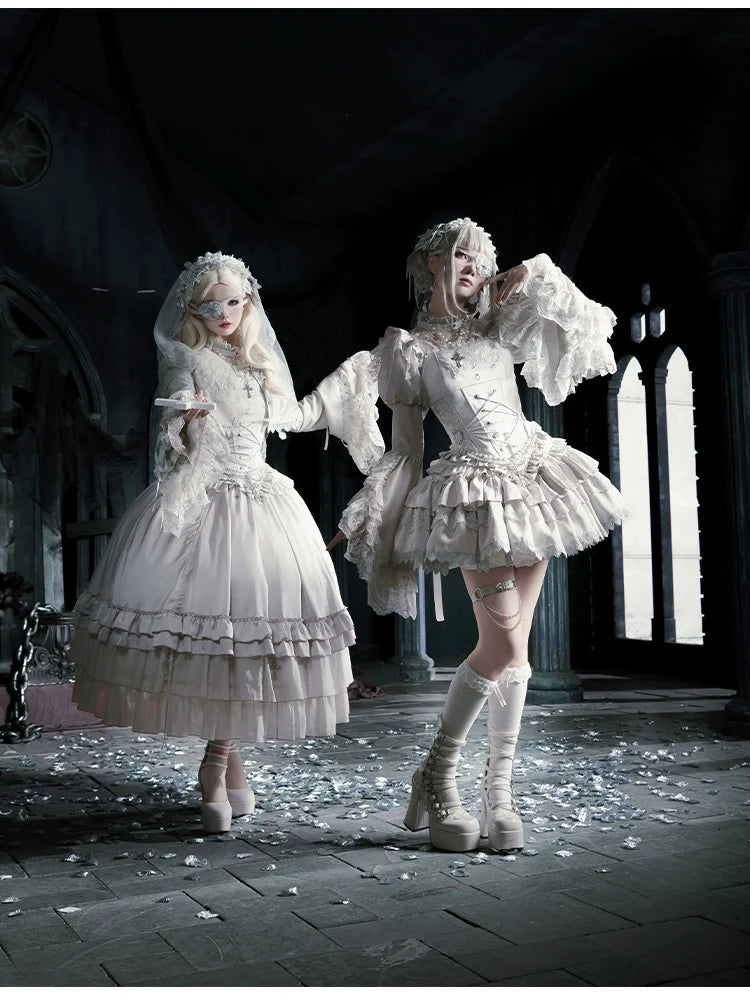 With PUJI - Letter and Poetry ﾂｷ Humanoid Robot - Silver Gothic Lolita Mermaid Skirt Set