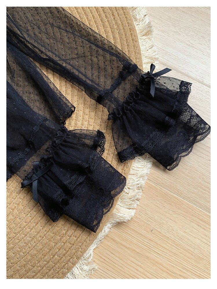 With PUJI - Letters and Poems - Summer Classic Lolita Shirt with Dotted Tulle and Long Sleeve