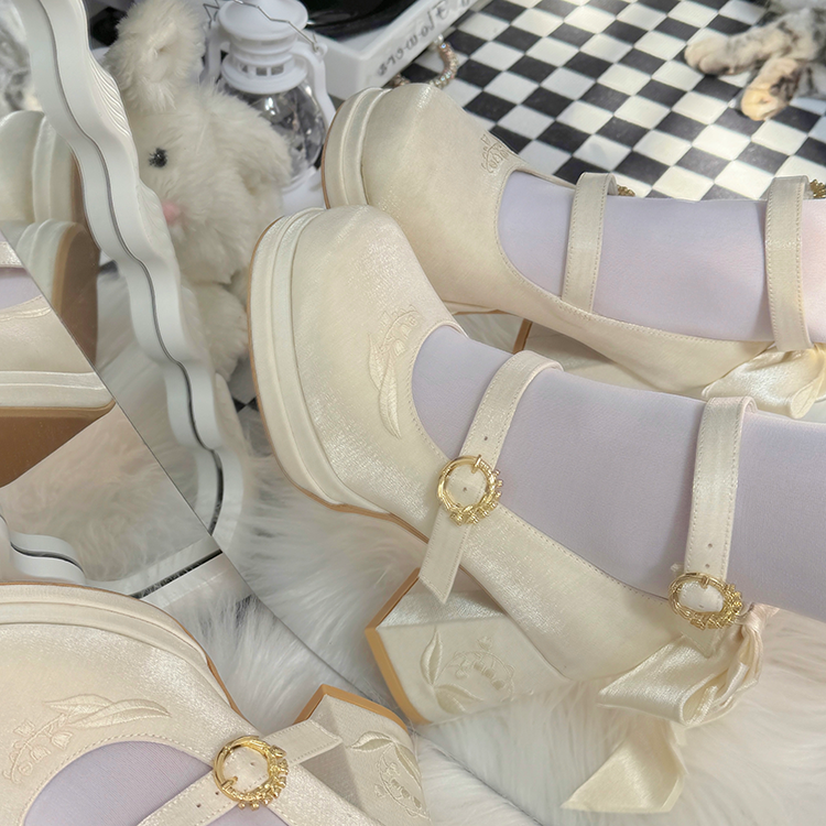 Dreamland - Dreamlike Lily of the Valley - Classic Lolita Platform Shoes with Back Large Bow