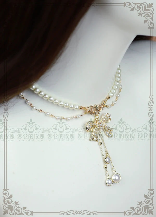 Rose of Sharon - Classic Artificial Pearl Necklace, Butterfly Pendant
