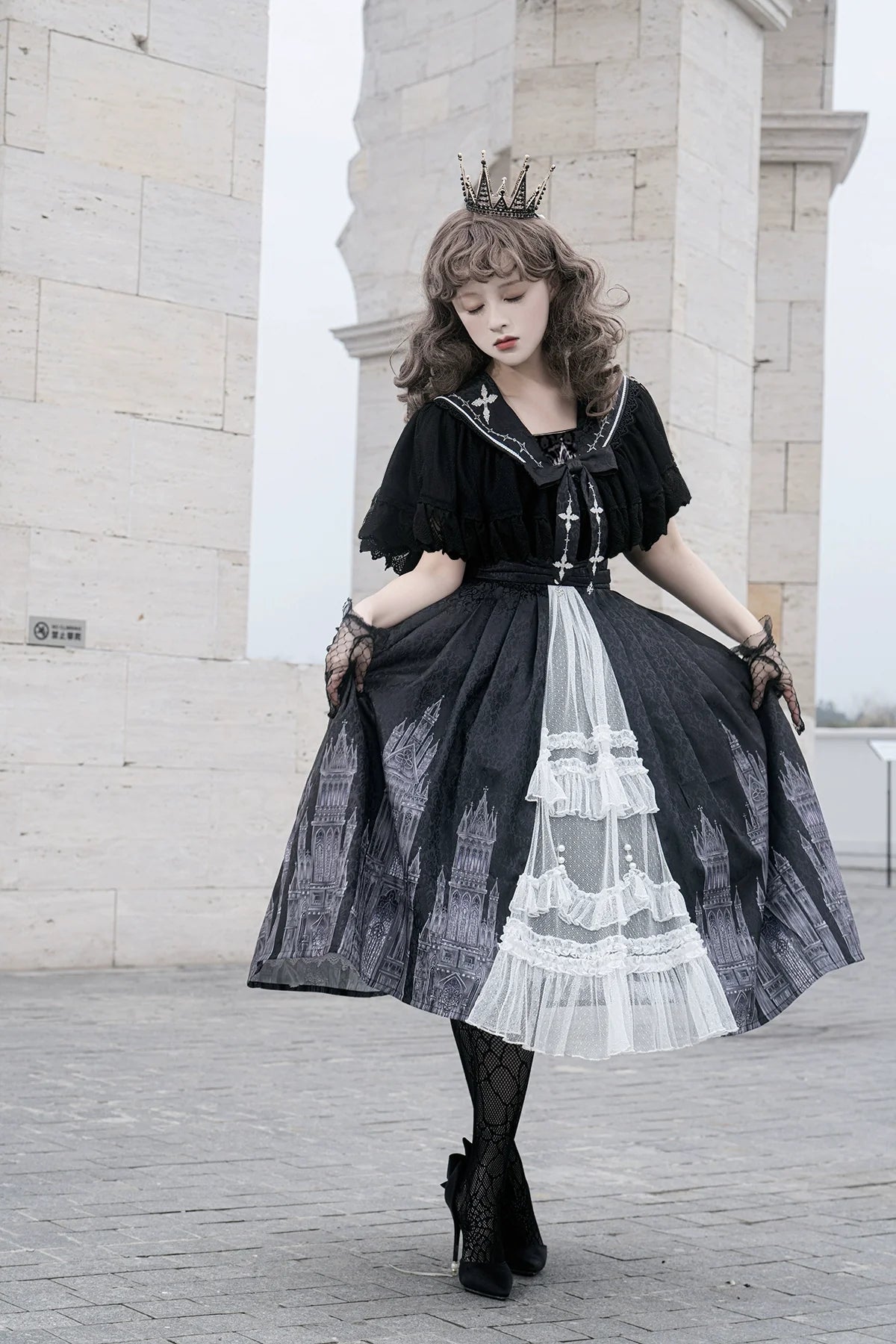 Cornfield Lolita - Silent Church - Gothic Lolita JSK Dress Printed Dress Thin Shawl Set