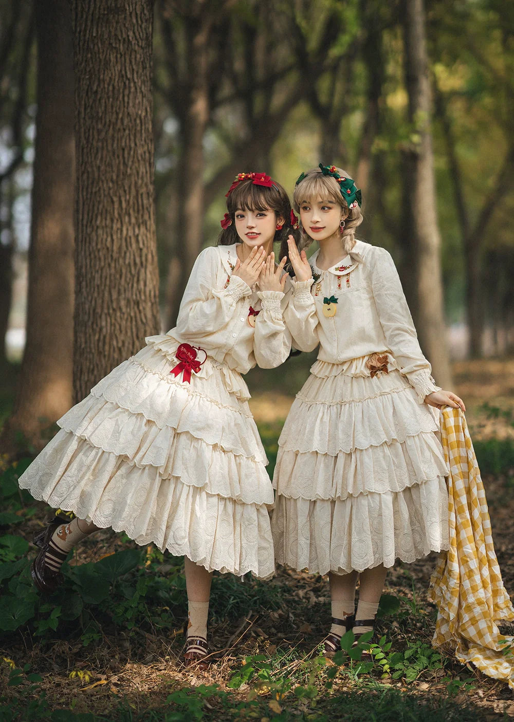 Miss Point - Chubby Fox in the Forest - Customized Lolita Skirt Embroidery Lace Cotton Lolita Skirt