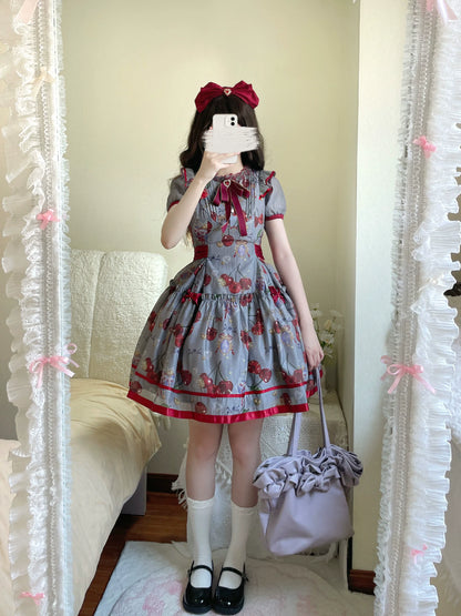 Gloaming - Sweet Lolita Cherry print Short Sleeve OP and SK Set