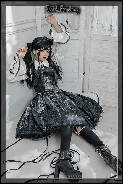 DuskProphecy - Coccyx - Elegant Lolita Dress High Waist Fishbone Print JSK Set