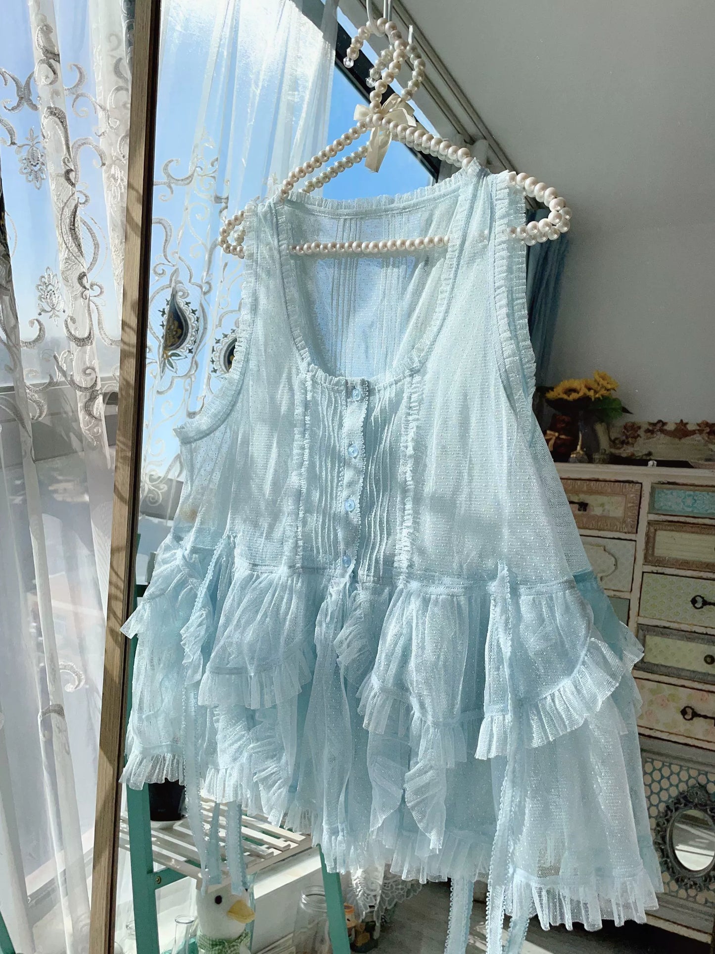 Sweet Dreamer - Antique Wall - Classic Vintage Lolita Vest Tulle Polka Dot Vest