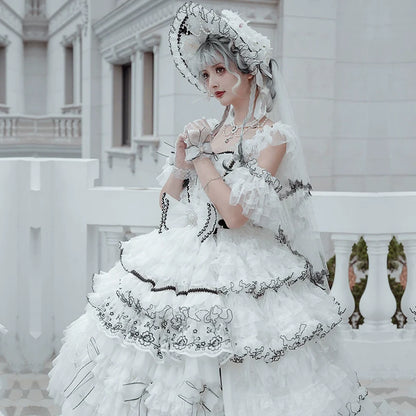 Cat Fairy - Dark Starry Night - Wedding Lolita Jumper Dress Black And White Tea Party Dress