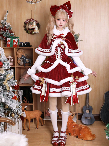 Matutu - Sweet Lolita JSK Suit Christmas Lolita Cape and Dress