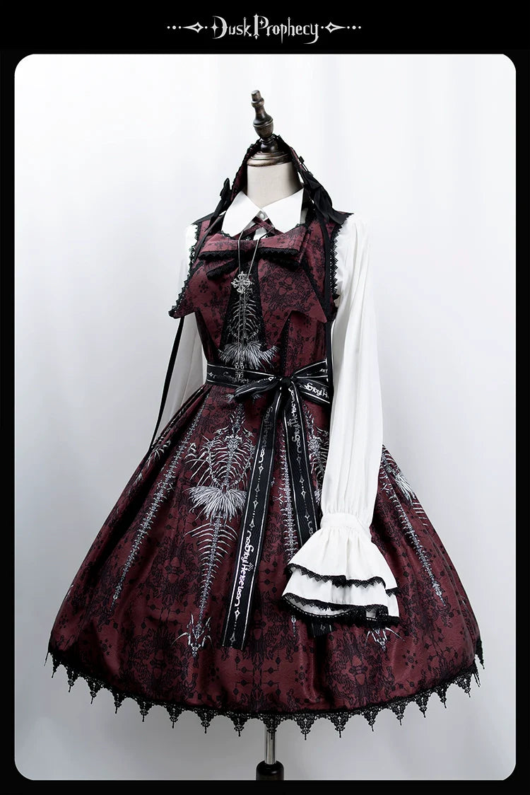 DuskProphecy - Coccyx - Elegant Lolita Dress High Waist Fishbone Print JSK Set