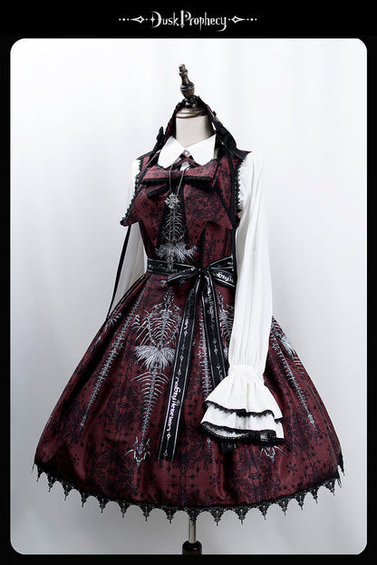 DuskProphecy - Coccyx - Elegant Lolita Dress High Waist Fishbone Print JSK Set