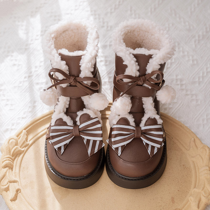 Beauty Bunny - Milk Bear - Winter Lolita Shoes Thick Sole Fleece Snow Boots