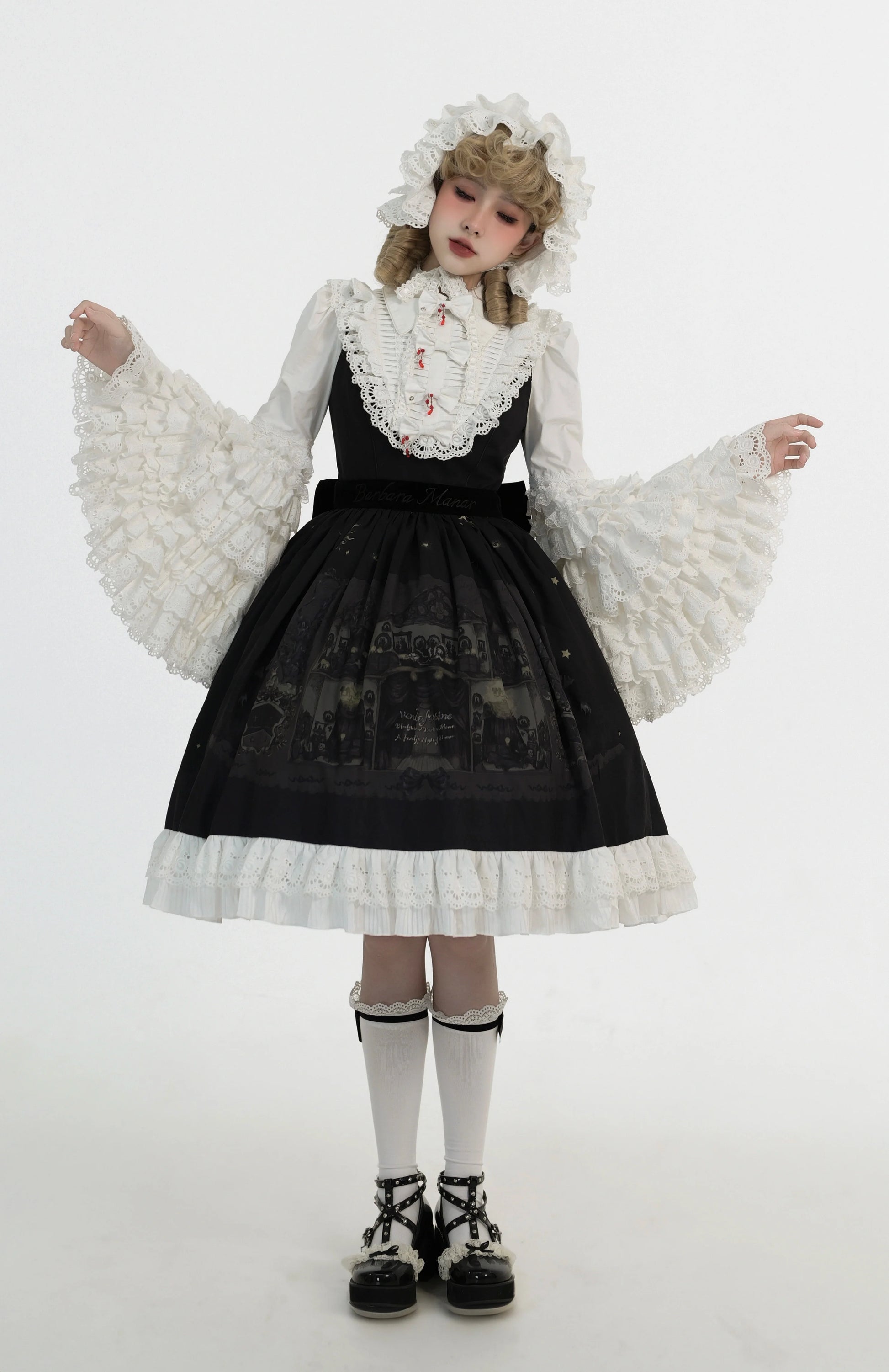 Dark Circle Clinic - Barbara Manor Night - Gothic Lolita JSK Pleated Floral Print Lolita Dress